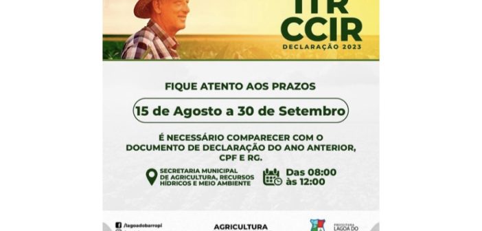 Secretaria Municipal de Agricultura de Lagoa do Barro alerta aos produtores rurais para prazos de regularização documental